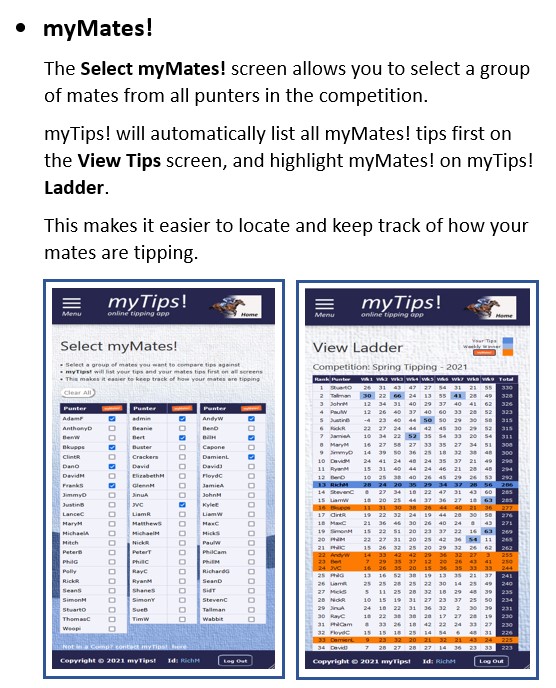 myTips select myMates Screen